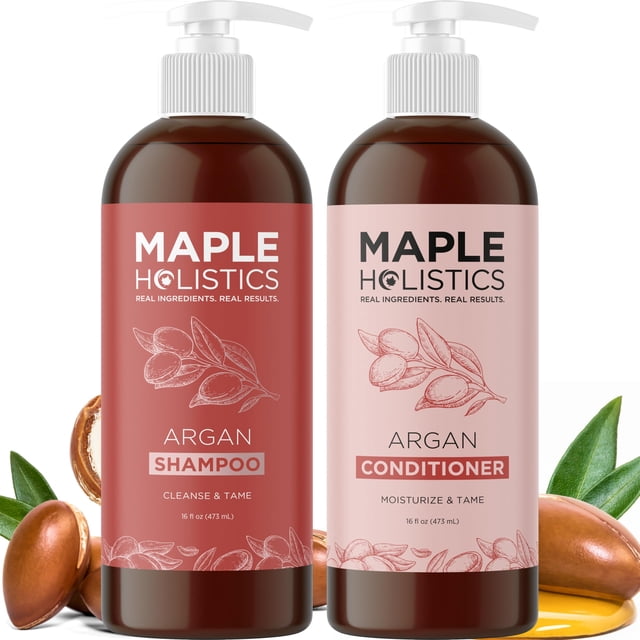 Champú y acondicionador de aceite de argán para cabello seco - Set de champú y acondicionador sin parabenos ni sulfatos para el cuidado de rizos encrespados y puntas abiertas - Set de champú y acondic