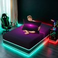 thumbnail image 4 of Manfei Gradient Horizontal Line Twin Sheets, Glowing Neon Light Bedding, Purple and Black, Black Reversible 3-Piece1 Flat Sheet + 1 Fitted Sheet + 1 Pillowcase, 4 of 6