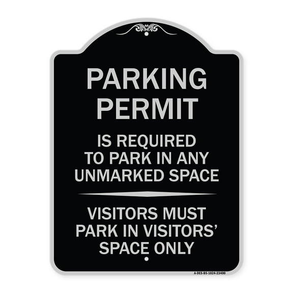 SignMission Designer Series Sign - Parking Permit Is Required to Park in ANY Unmarked Space - Visitors Must Park in Visitors' Space Only | Black & Silver 18" x 24" Heavy-Gauge Aluminum
