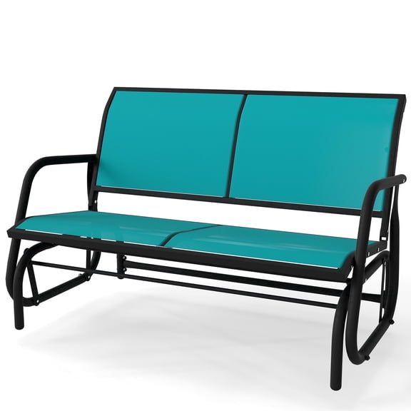 Melocadol Outdoor Glider Bench, High Backrest Patio Loveseat with Breathable Mesh Fabric, Heavy-Duty Metal Frame Rocking Swing Chair for Backyard & Porch,Blue