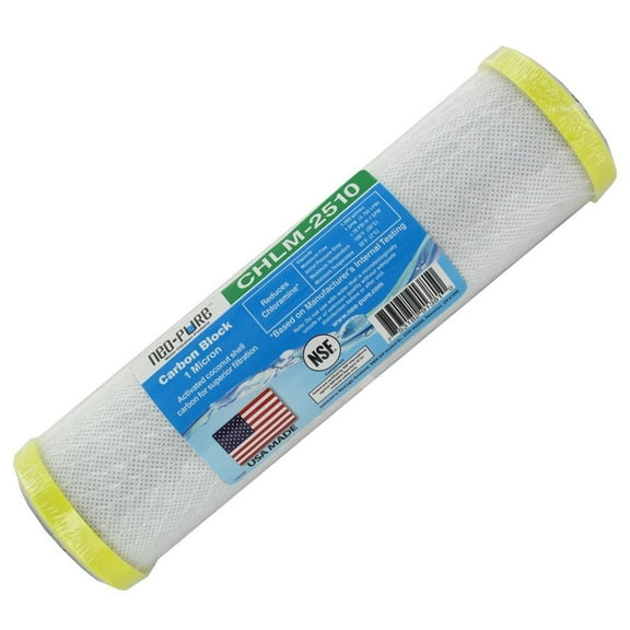 Neo-Pure CHLM-2510 9" x 2.5" Chloramine Carbon Block 1-Stage Filter for Residential Use