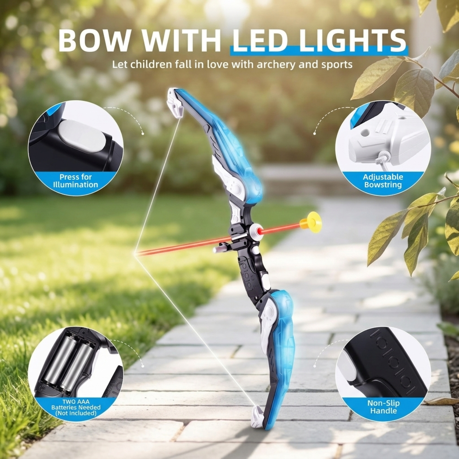 Fenbeli Light-Up Bow and Arrow Set with 2 LED Bows, 20 Suction-Cup Arrows, Standing Target and 2 Quivers