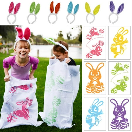 JOYIN 6 Potato Sack Race Jumping Bags 40 x 24 with Bunny Ears Headbands for All Ages Kids Easter Theme Party Favor, Easter Eggs Hunt Activities, Party Supplies, Great Family Games.