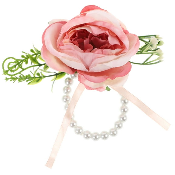 HAMPPLIES Wrist Corsage Bracelet Decorative Pink Imitation Pearls 1Pack for Women at Banquet