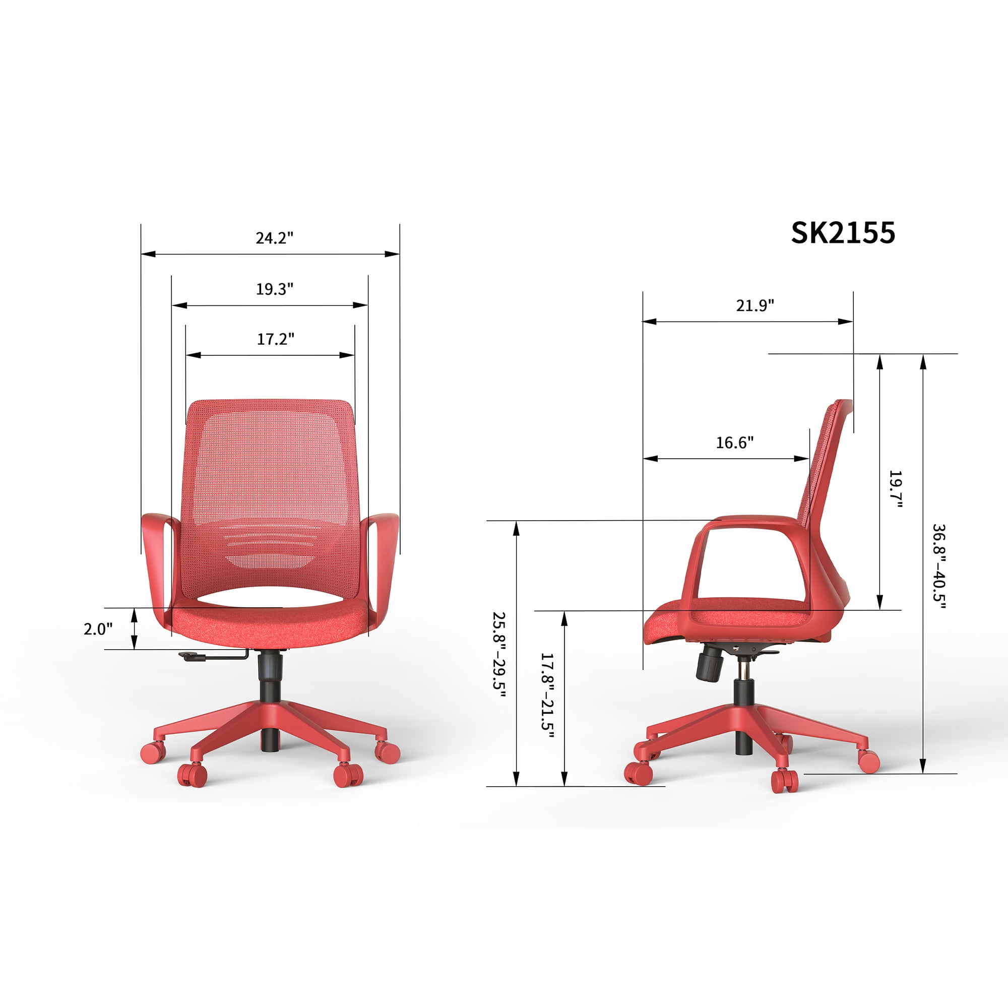 Homy Casa Ergonomic Mesh Office Chair, Adjustable Height Swivel Desk Chair with Lumbar Support, Red