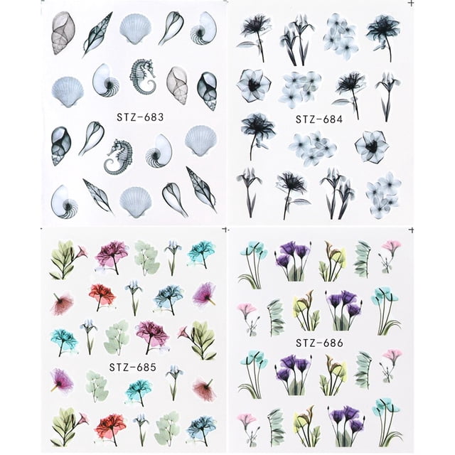4 unids/set de dijes, pegatinas de hojas de flores para uñas, calcomanías de acuarela para decoración de uñas, deslizadores, decoraciones de manicura, láminas de tatuaje, TRSTZ1137-1180-1 Tan Jianjun unisex