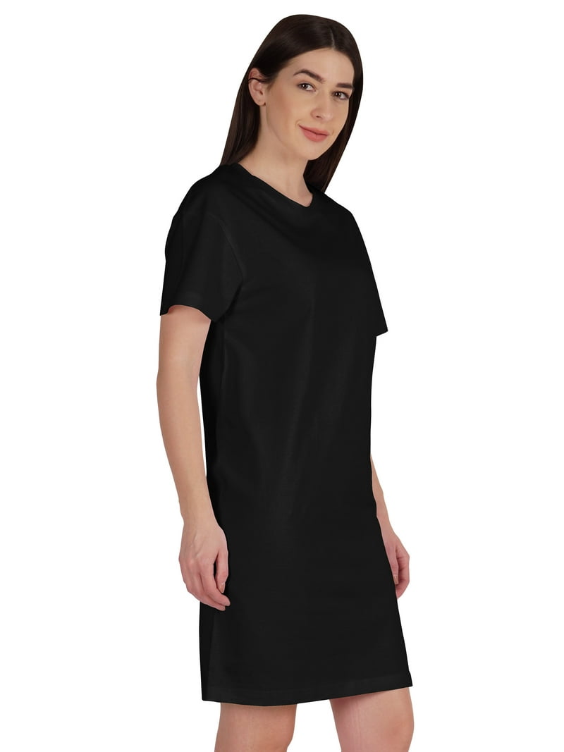 Inkmeso Womens Plain Shift Dress Short Sleeve Regular Fit Cotton Jersey Tshirt Dress, Women's, Size: XS, Black