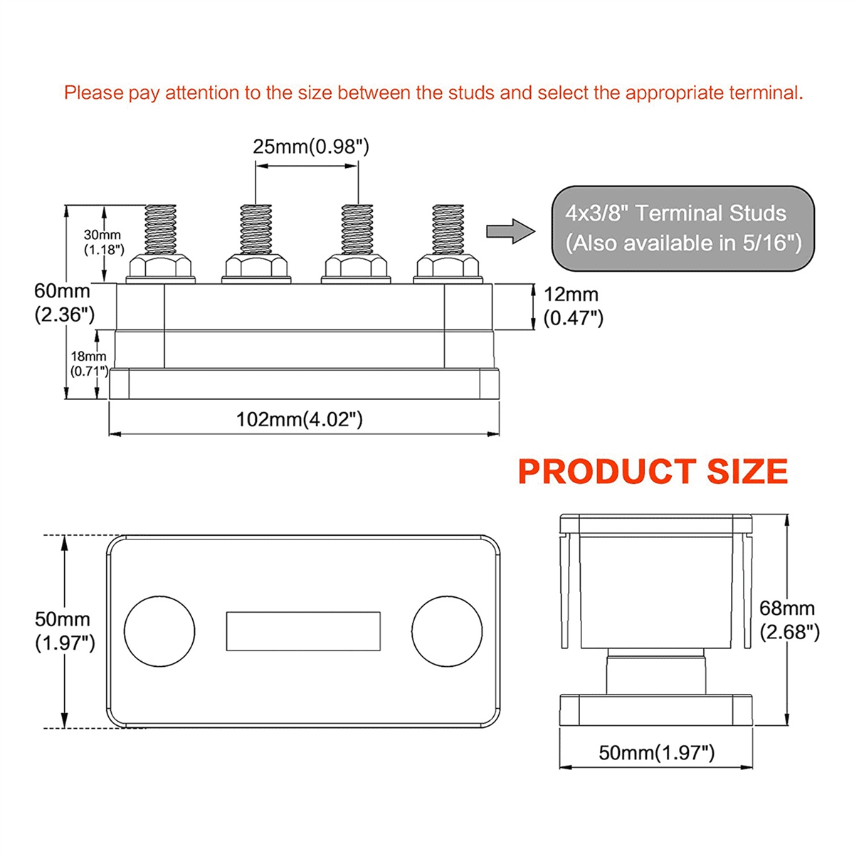 4X 600A Bus Bar 4-Stud (3/8 Inch) M10 High Current Copper Busbar Terminal Block Marine DC 12V 24V 48V with Cover(Black)