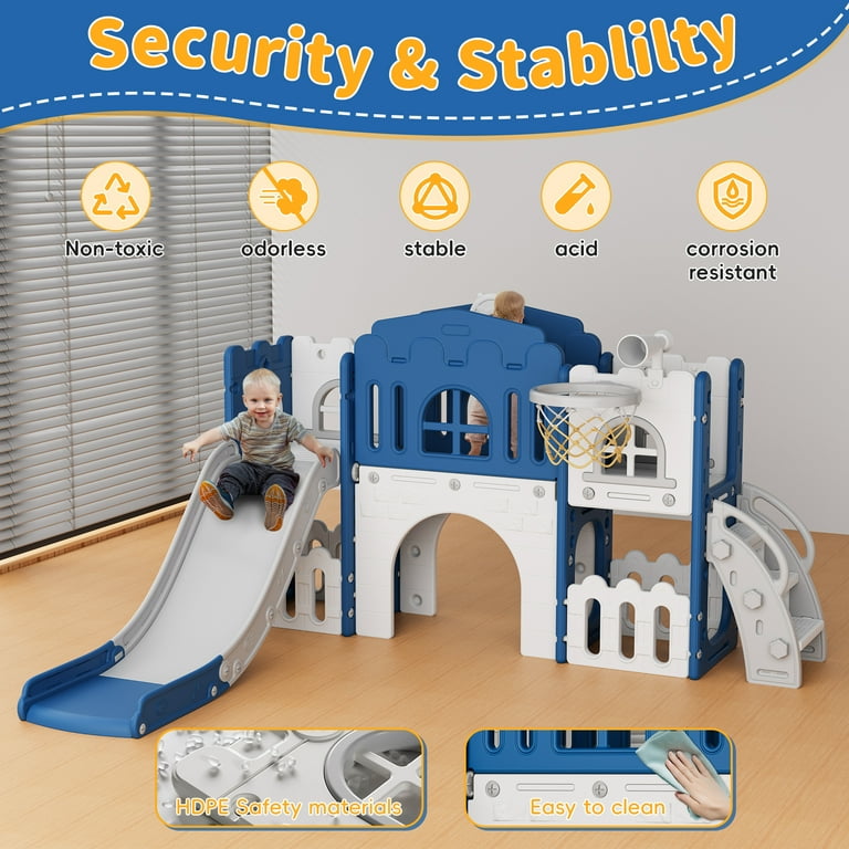 FUN FUN WFUN 9-in-1 Toddler Slide Playset, Indoor Outdoor Playground