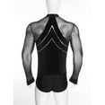 thumbnail image 4 of YiZYiF Men's Latin Salsa Modern Waltz Tango Dance Leotard Deep V-neck Mesh Long Sleeve Bodysuit Top Black L, 4 of 7