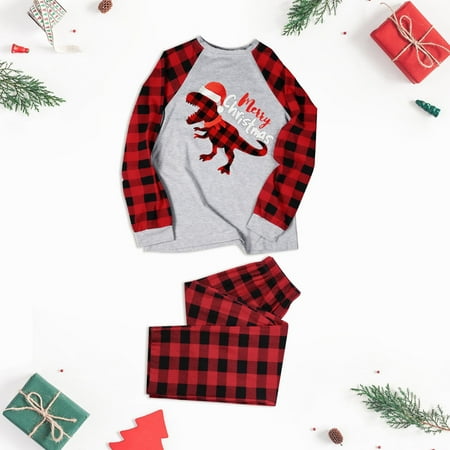 

Christmas Gifts Matching Family Pajamas Christmas Pjs Sets Letter And Plaid Printed Long Sleeve Tee And Bottom Loungewear (Mom) Polyester Grey S
