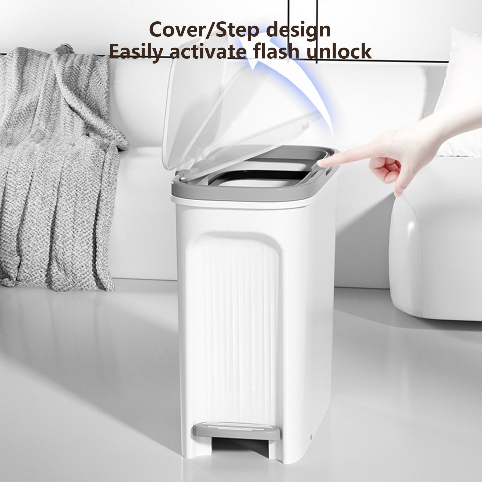 RBCKVXZ Small Trash Can with Lid,4 Gallon Trash Can with Foot Pedal and Press Type Lid,Small Bathroom Trash Can Wastebasket Garbage Container Bin for Bathroom Bedroom Kitchen Office (1, White)