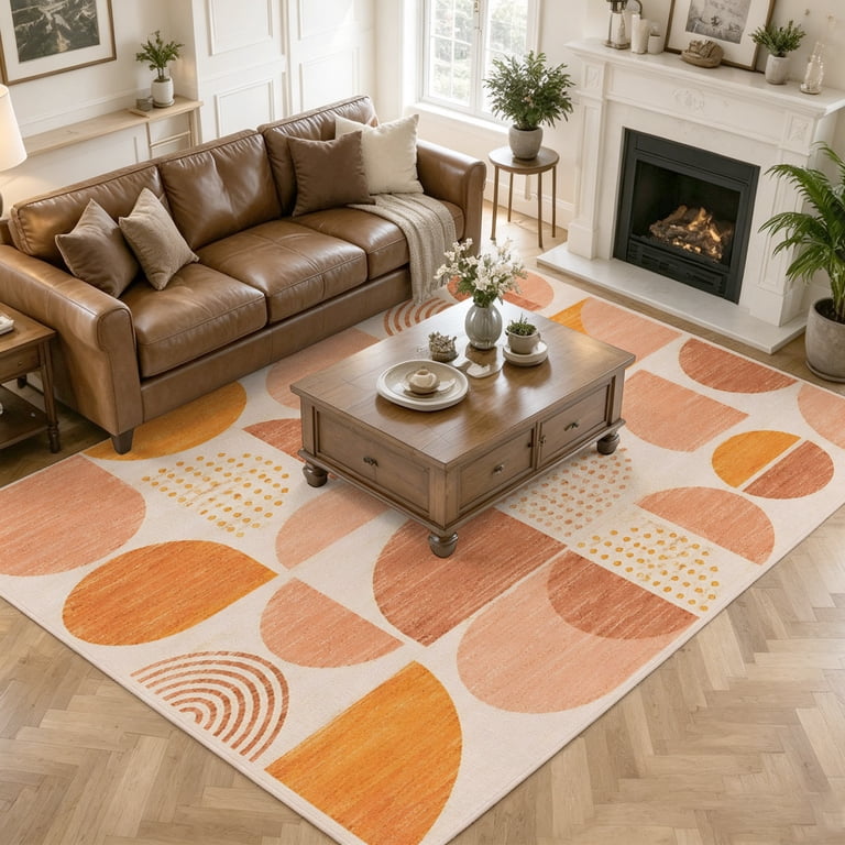 Terracotta Semicircles Large Area Rugs 5x8ft Boho Art Modern Geometrics ...