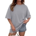 thumbnail image 2 of Womens Short Sleeve T Shirts Summer Trendy Tops Casual Solid Crew Neck Loose Fit Basic Tees Gray L, 2 of 5