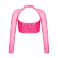 thumbnail image 2 of Haitryli Kids Girls Sequin Mock Neck Long Sleeve Gymnastics Dance Crop Top Jazz Hip Hop Shirt Streetwear Hot Pink 10, 2 of 5