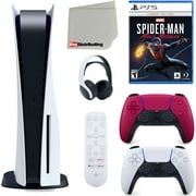 Sony Playstation 5 Disc Version (Sony PS5 Disc) with Cosmic Red Extra Controller, Headset, Media Remote, Marvel’s Spider-Man: Miles Morales Launch Edition and Microfiber Cleaning Cloth Bundle