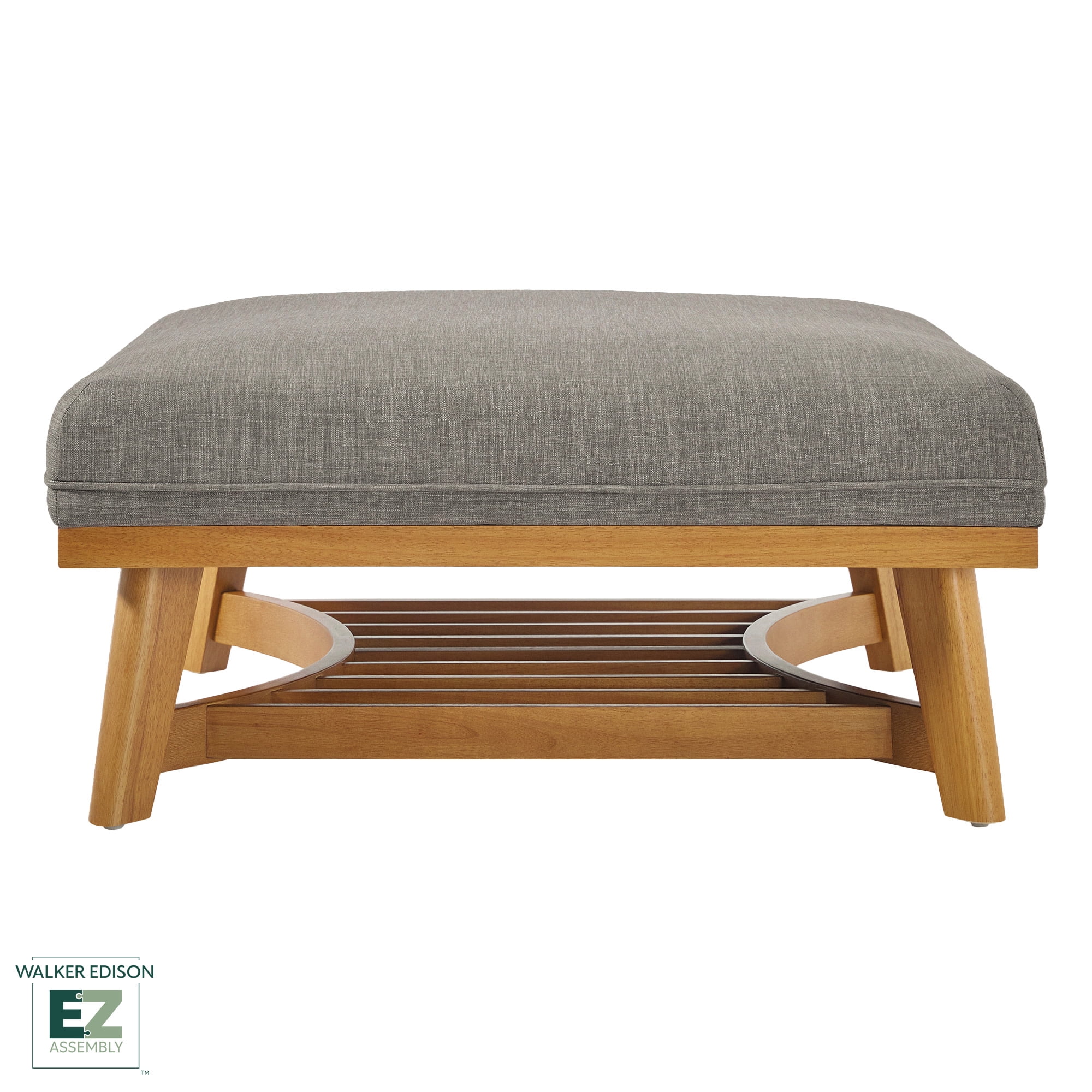 Walker Edison Modern Farmhouse Easy Assembly Linen Large Ottoman, Dark Grey