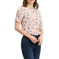 thumbnail image 1 of INSPIRE CHIC Hauts Froncés pour Femmes Col Rond Manches Courtes Dos Goutte d'Eau Blouse Florale L Beige Rose, 1 of 7