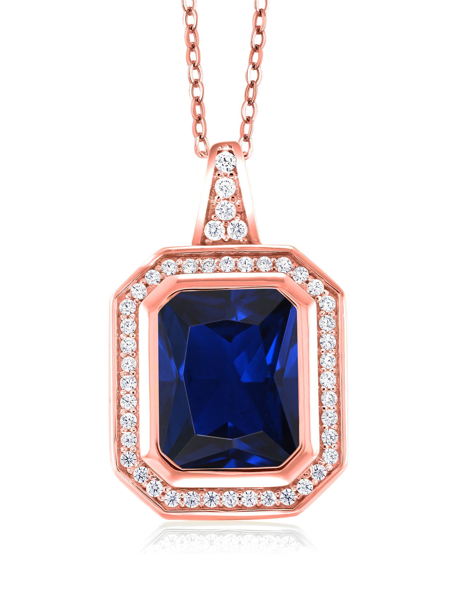 Gem Stone King 4.54 Ct Octagon Blue Simulated Sapphire 925 Sterling Silver Pendant 