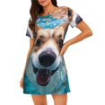 thumbnail image 1 of Fotbe Sea Swimming Corgi Bata de Dormir para Mujer con Estampado, Camisón de Algodón de Manga Corta, Ropa de Dormir Casual, 1 of 6
