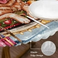 thumbnail image 4 of Christmas Table Cloth, Round Fitted Tablecloths with Elastic Edge, Winter Xmas Tree Gingerbread Dogs Red Truck Blue Wipeable Waterproof Table Cover for Kitchen Wedding 36-44 Inches, 4 of 4