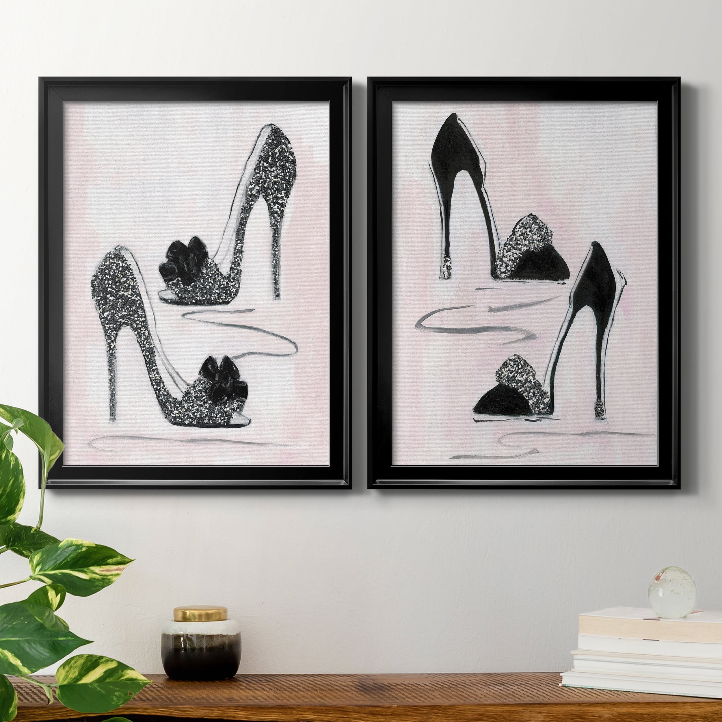 2 Piece Set Shoes That Dazzle I Premium Framed Canvas - Ready to Hang - 18.5 x 24.5 Each - Black Frame