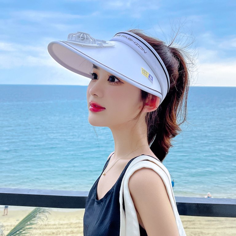 Hesxuno Mens Summer Hats Summer Sun Protection Fashion Usb Charging Fan Cap  Empty Top Hat Retractable Elastic Cord Outdoor Sun-Hat