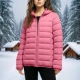 thumbnail image 3 of ClodeEU Women's Short Puffer Hoodeid Jacket With Pockets,Long Sleeve Zip Up Slim Fit Lightweight Coat Hot Pink,Womens Plus S, 3 of 6