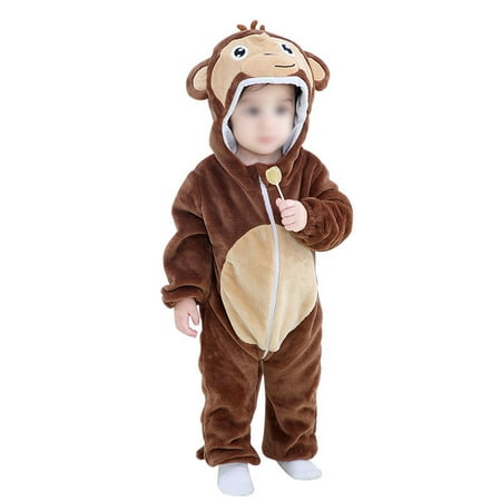 

Frontwalk Infant Dinosaur Print Thicken Fleece Romper One Piece Loose Winter Outwear Outfits Baby Long Sleeve Travel Onesies Brown 90