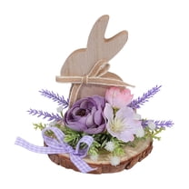 Handcrafted Wooden Easter Bunny Centerpiece with Decorative Eggs and Flowers Farmhouse Rabbit Table Decor for Dining Spring Party Accent for Home and Shelves