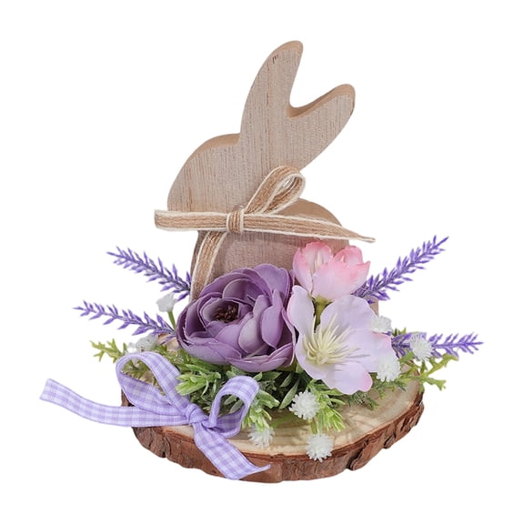 PLYZLE Rustic Farmhouse Easter Bunny Figurine Wooden Rabbit Centerpiece with Flowers Miniature Bunny Decor for Table Garden Easter Decorations for Home and Spring Celebration