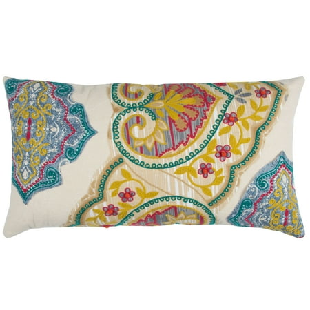 Rizzy Home Natural Boho Floral Cotton Decorative Pillow, 14