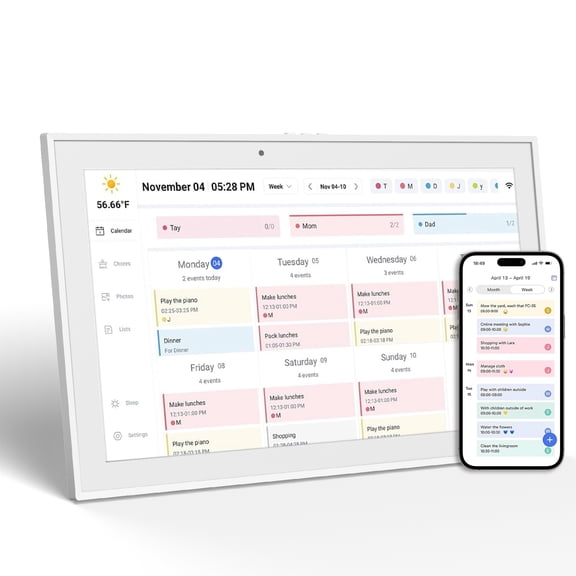 Electronic Digital Calendar and Chore Chart Planner Wall Touch Screen Display 3 Modes for Family Sharing– Wall Mount Included, Electric Smart WIFI Touchscreen Home Calendar Tablet (White, 15.6'')