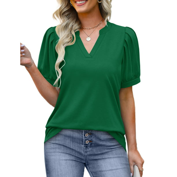 Fantaslook Womens Blouses Pleated Puff Sleeve Tops Casual V Neck Women ...