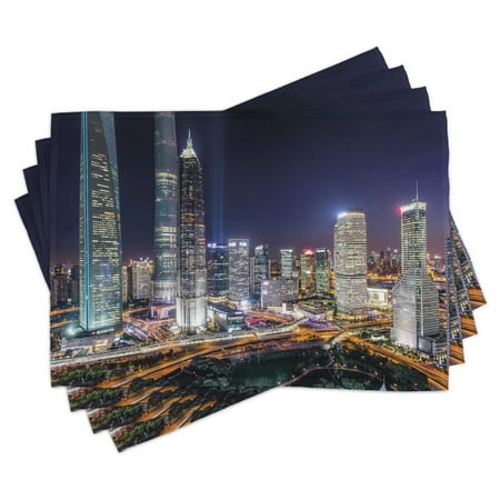 

Urban Placemats Set of 4 Skyline Illuminated Skyscrapers in Modern City at Night Architectural Cityscape Photo Washable Fabric Place Mats for Dining Room Kitchen Table Decor Multicolor by Ambesonne