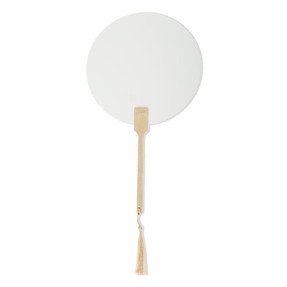 Unique Bargains 1 Pcs Portable Double-Sided Long Handle Round Xuan Paper Folding Fan Xuan Paper Bamboo White [Double-Sided Long Handle Round Xuan Paper Round]