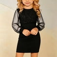 thumbnail image 2 of QHFBli Robe de Fête Pailletée pour Filles Col en V en Maille Transparente Manches Lanterne Mini Robes Fermeture Éclair au Dos Coupe Ajustée Robe de Soirée Noire 7-8 Ans, 2 of 7