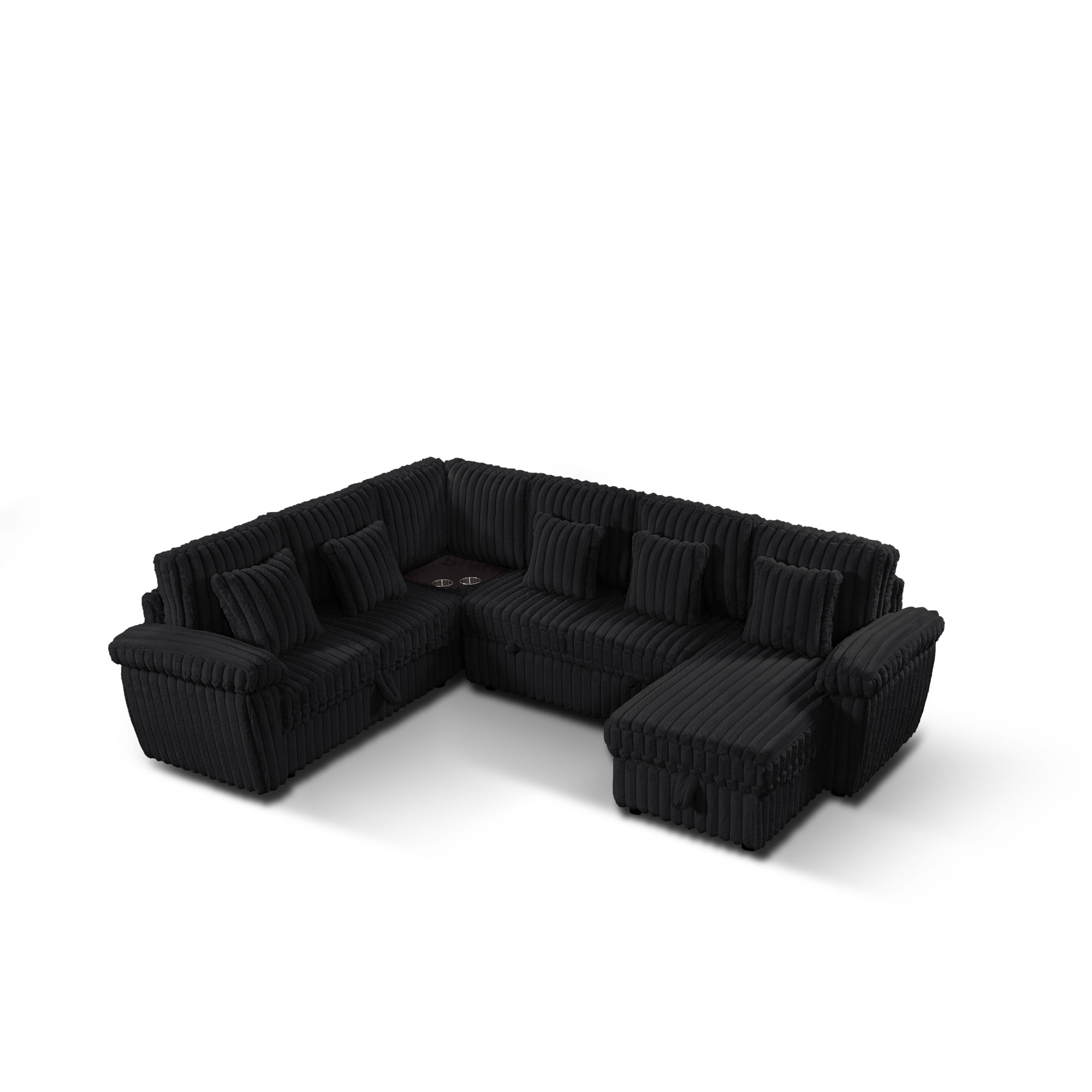 103" U-Shaped Corduroy Sectional Sofa with Pull-Out Sleeper Bed and Storage Chaise, Soft Plush Modular Sofa Couch with Corner Table with Cup Holders and USB Port for Living Room