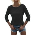 thumbnail image 2 of Dellytop Women O-Neck 3/4 Sleeve Solid Casual Basic T Shirt, 2 of 3