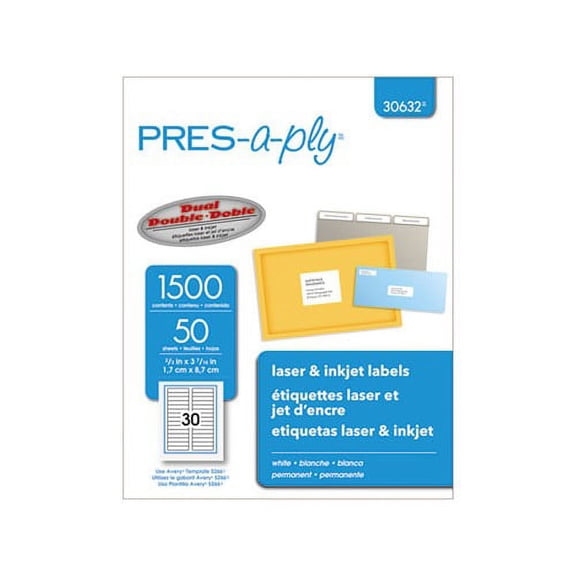Labels 0.66 x 3.44 0.66 x 3.44, White, 30/Sheet, 50 Sheets/Box