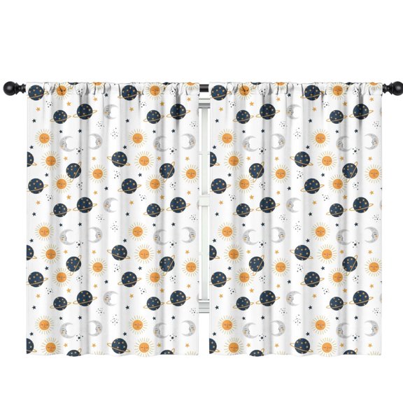 Blackout Kids Curtains,White Cosmic Pattern Childrens Insulated Curtains Set Of 2,Bedroom Essentials,Toddler Room Decor 42"x63"