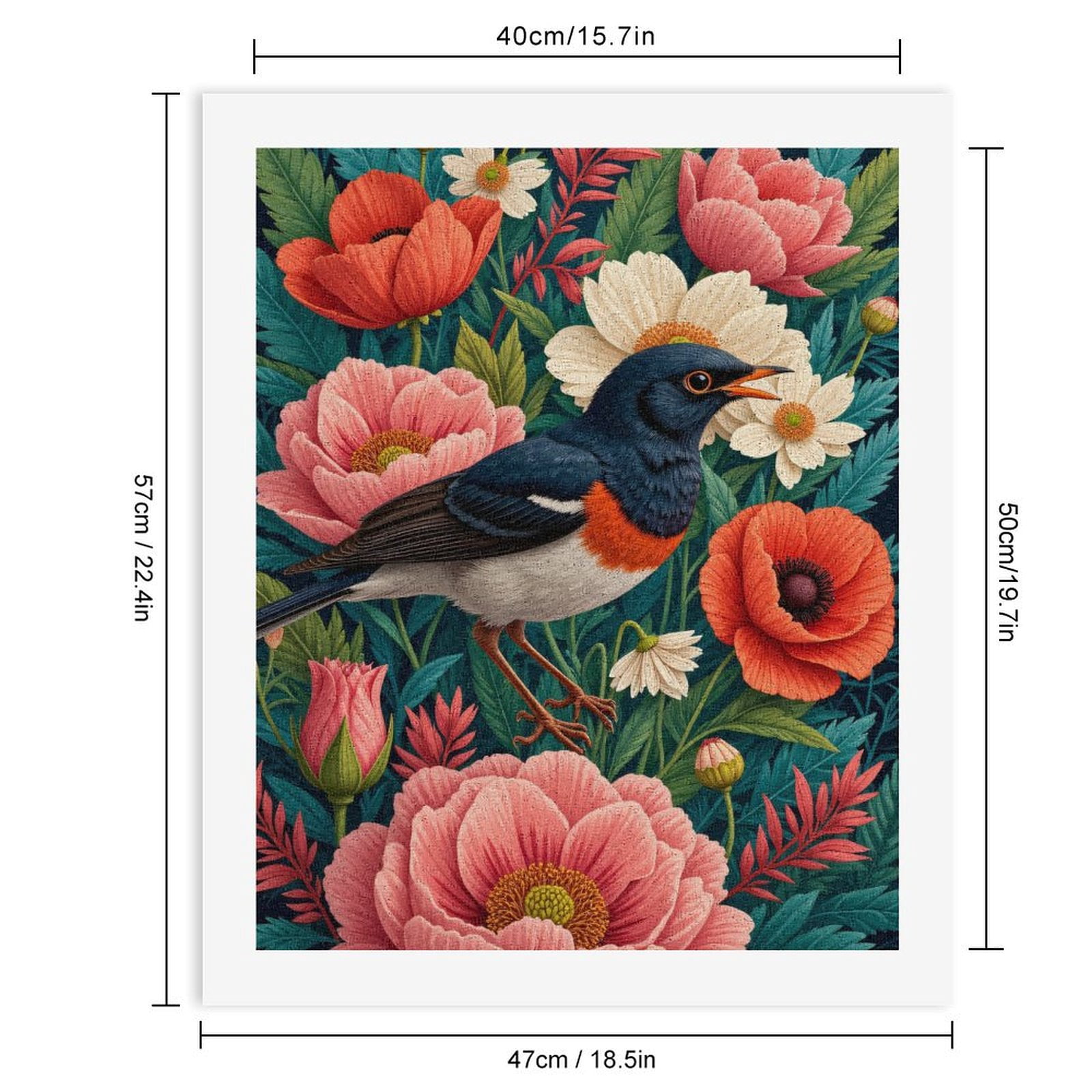 Paint By Numbers Kit for Adults Beginner - Bird Among Vibrant Flowers Art DIY Canvas Painting Kits for Adults, Frameless Paint By Number for Adults for Home Wall Decor 16x20 Inch