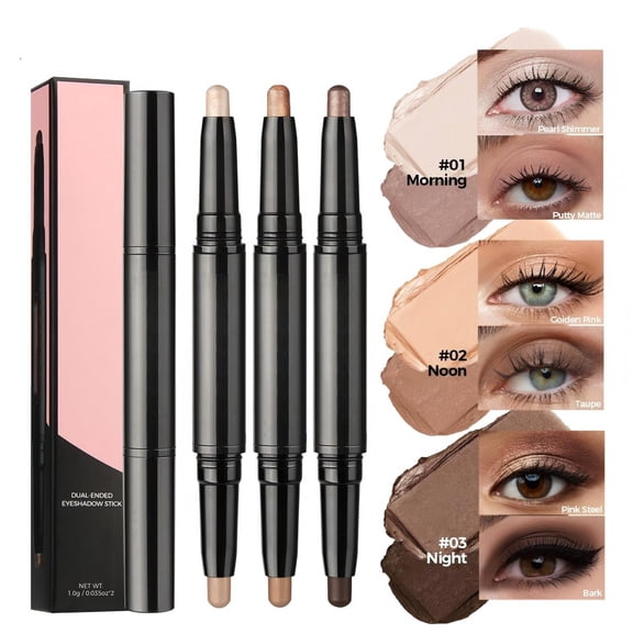 2-in-1 Eye Shadow Sticks,Shimmer & Matte Eye Shadow Con with Blending Brush,Highlighter Long Lasting Waterproof Brightener Stick For Makeup