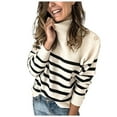 thumbnail image 2 of Simua Chandail Tricoté à Manches Longues pour Femmes Automne Hiver 2024 Col Roulé Rayé Ample avec Boutons, 2 of 5