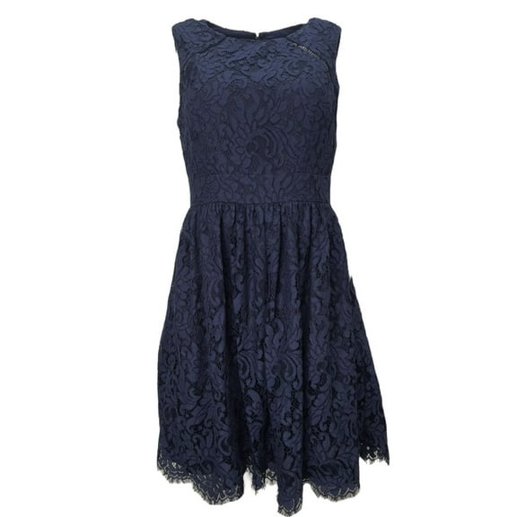 ELIZA J Women's Petite Lace A-Line Mini Sleeveless Dress, Blue, 6