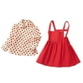 thumbnail image 6 of FYDUU Toddler Girl Clothes Outfits Button Long Sleeve Red Polka Dot Shirts With Suspender Skirt Overalls 2 Piece Set Casual School Uniform Fall Outfits 3-4 Years, 6 of 9