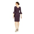 thumbnail image 2 of ALEX EVENINGS Womens Purple Ruched Embellished Bell Sleeve Jewel Neck Knee Length Cocktail Sheath Dress 10, 2 of 3