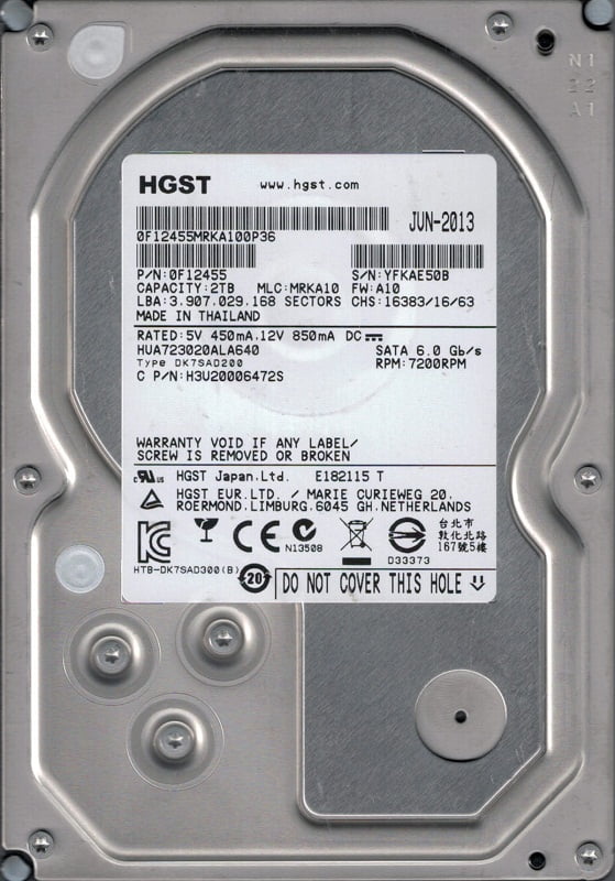 MRKA10 2TB 0F12455 MLC HGST HUA723020ALA640 P//N