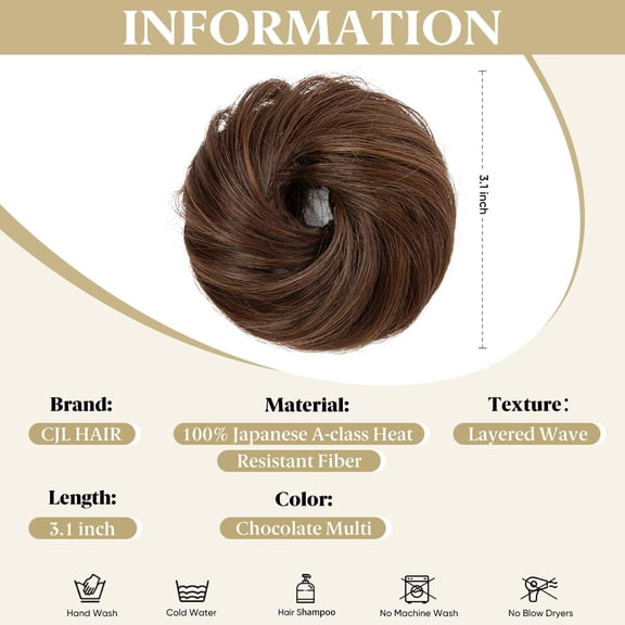 WEIF-2PCs Small Cute Messy Bun Hair Piece for Thin Hair Women Mini Synthetic Curly Bun Scrunchies Updo Hairpieces Chocolate Multi