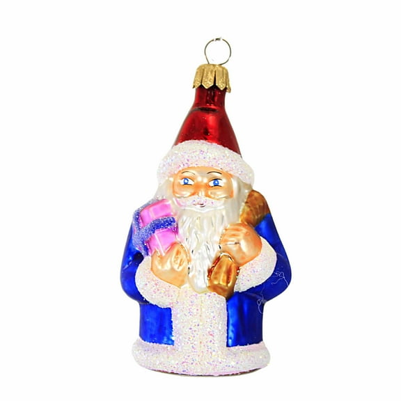 Christopher Radko 4.00In Blue Santa, Glass, Ornament Christmas Present 920651 Peach